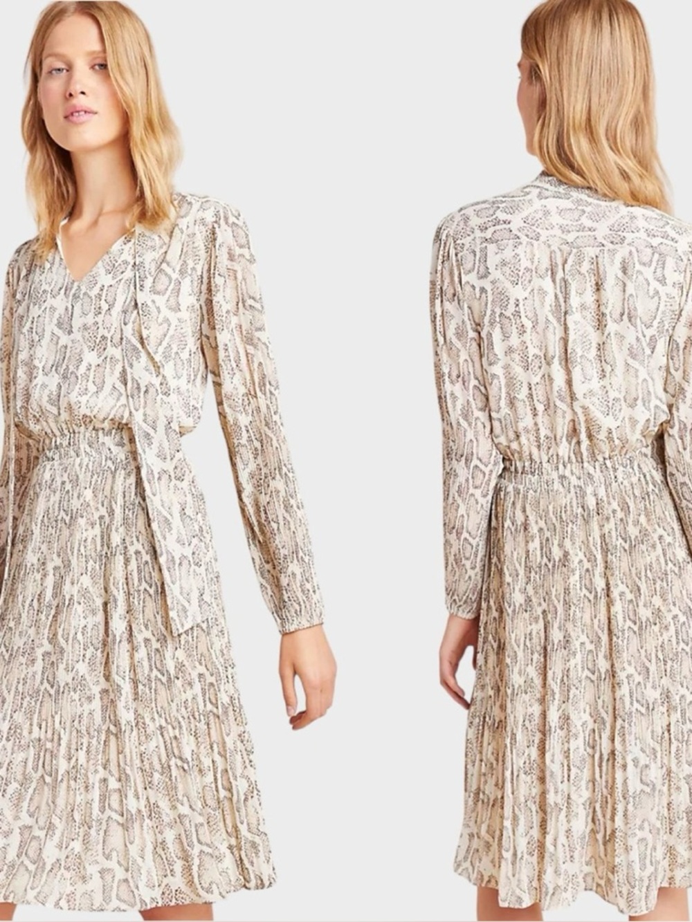Anthropologie sz Med Current Air Olivia Snake-Printed Midi Dress long sleeve